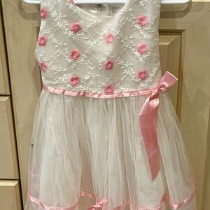 Girls White & Pink Floral Tulle Dress – Size 4T/5T (Boutique)